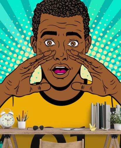 footballer in yellow t shirt shouting pop art wallpaper