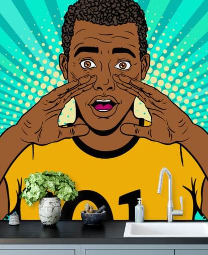 footballer in yellow t shirt shouting pop art wallpaper
