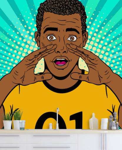 footballer in yellow t shirt shouting pop art wallpaper