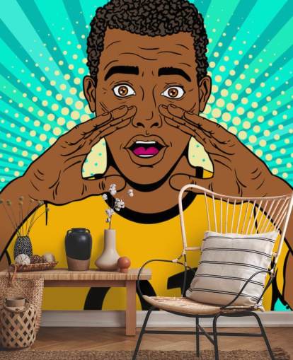footballer in yellow t shirt shouting pop art wallpaper