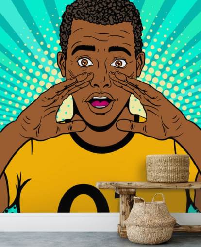 footballer in yellow t shirt shouting pop art wallpaper