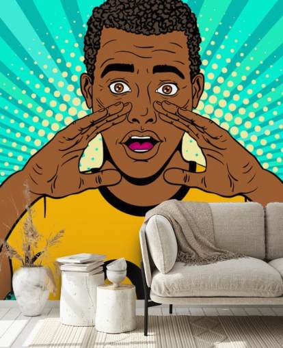 footballer in yellow t shirt shouting pop art wallpaper