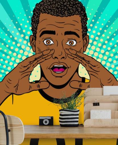 jogador de futebol em camiseta amarela gritando papel de parede pop art jogador de futebol em camiseta amarela gritando papel de parede pop art