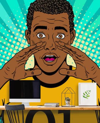 footballer in yellow t shirt shouting pop art wallpaper