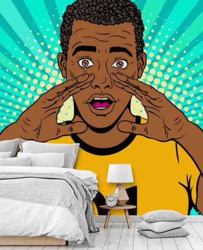 footballer in yellow t shirt shouting pop art wallpaper