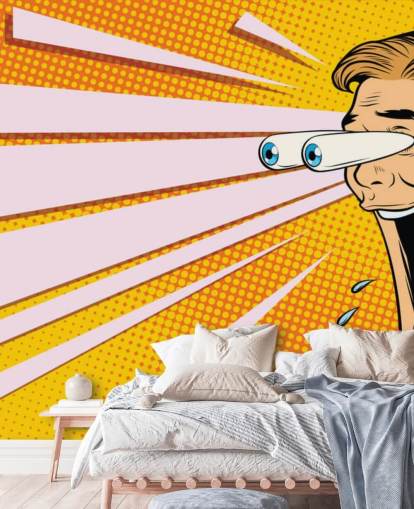 papel pintado de arte pop de un hombre babeando con la boca abierta y los ojos saliéndose de la cabeza