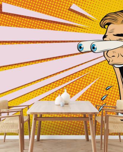 papel pintado de arte pop de un hombre babeando con la boca abierta y los ojos saliéndose de la cabeza