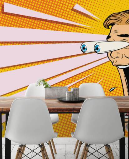 Pop-Art-Tapete mit sinkendem Kinn und aus dem Kopf springenden Augen sabbert Pop-Art-Tapete mit sinkendem Kinn und aus dem Kopf springenden Augen sabbert