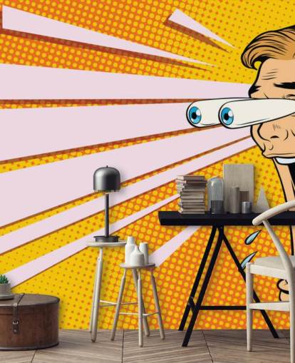 papel pintado de arte pop de un hombre babeando con la boca abierta y los ojos saliéndose de la cabeza