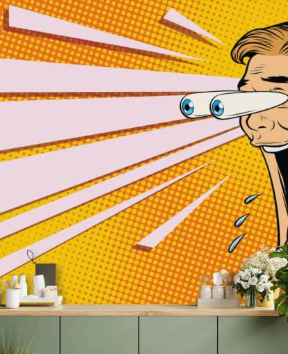 man drooling with jaw dropping and eyes popping out of head pop art wallpaper