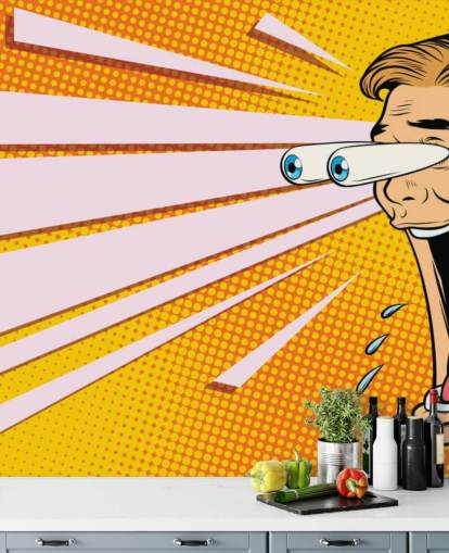 man drooling with jaw dropping and eyes popping out of head pop art wallpaper