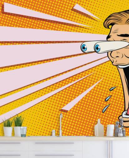 man drooling with jaw dropping and eyes popping out of head pop art wallpaper