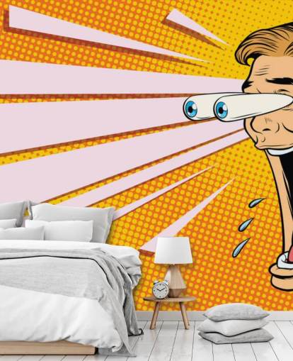 homem babando com o queixo caído e olhos saindo da cabeça papel de parede pop art