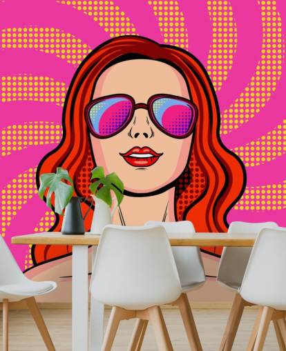 fondo de pantalla de arte pop de chica pelirroja con gafas de sol