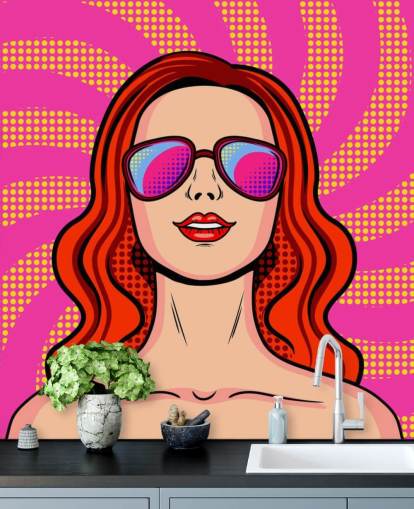 fondo de pantalla de arte pop de chica pelirroja con gafas de sol
