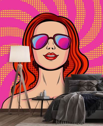 red haired girl wearing sunglasses pop art wallpaper