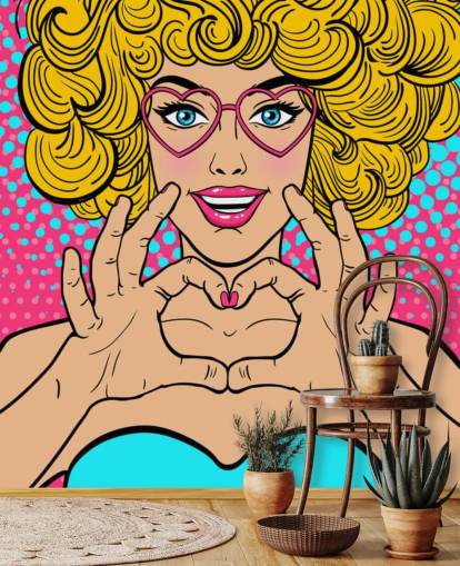 krøllet blond hår pige gør en kærlighed hjerte med hænder retro tapet krøllet blond hår pige gør en kærlighed hjerte med hænder retro tapet