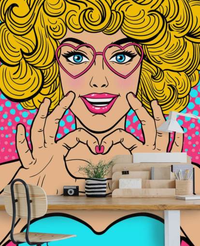 curly blond haired girl making a love heart with hands retro wallpaper curly blond haired girl making a love heart with hands retro wallpaper