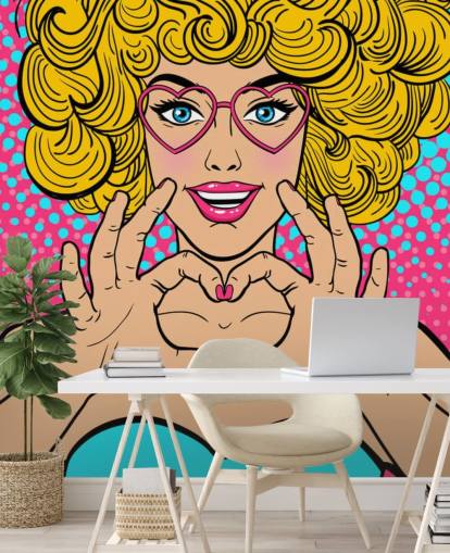 curly blond haired girl making a love heart with hands retro wallpaper curly blond haired girl making a love heart with hands retro wallpaper
