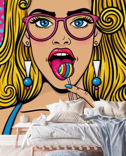 fille blonde portant des lunettes avec sucette dans la bouche papier peint fille blonde portant des lunettes avec sucette dans la bouche papier peint