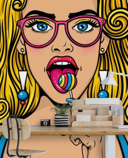 blond girl wearing glasses with lollypop in mouth wallpaper