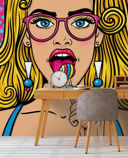 blond jente iført briller med lollypop i munnen tapet blond jente iført briller med lollypop i munnen tapet