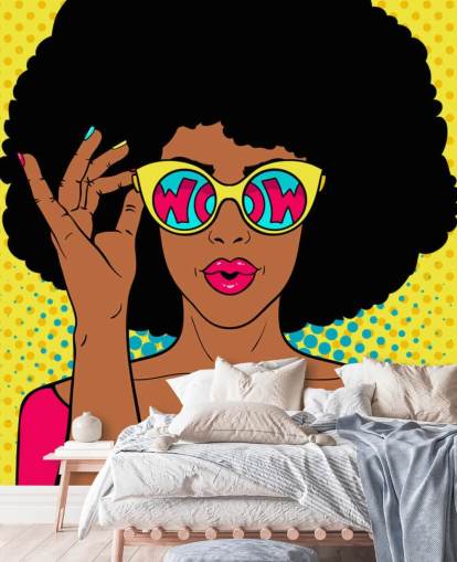 papier peint d'une dame afro portant des lunettes qui disent « wow in them »
