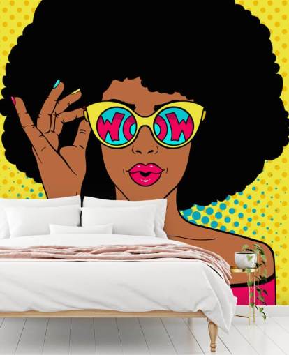 afro lady wearing glasses that say wow in them wallpaper