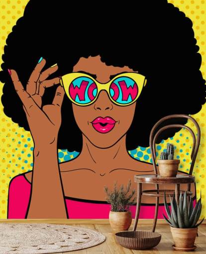 fondo de pantalla de una mujer afro con gafas que dicen «guau»