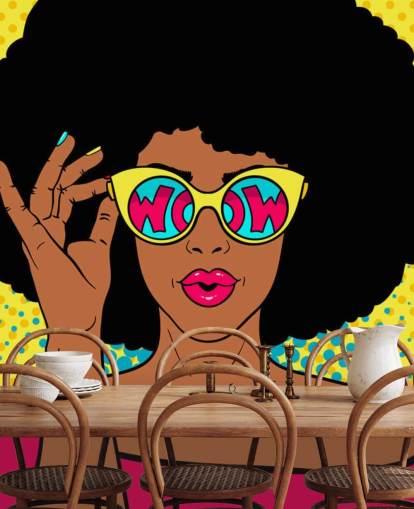 afro lady wearing glasses that say wow in them wallpaper