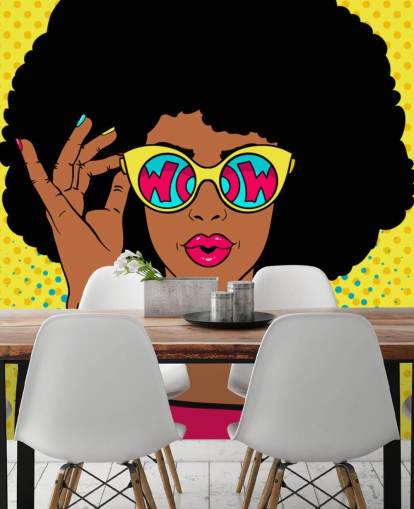 fondo de pantalla de una mujer afro con gafas que dicen «guau» fondo de pantalla de una mujer afro con gafas que dicen «guau»