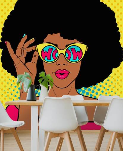 afro lady wearing glasses that say wow in them wallpaper