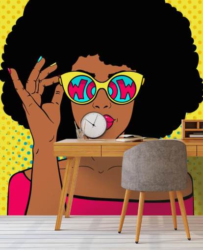fondo de pantalla de una mujer afro con gafas que dicen «guau» fondo de pantalla de una mujer afro con gafas que dicen «guau»