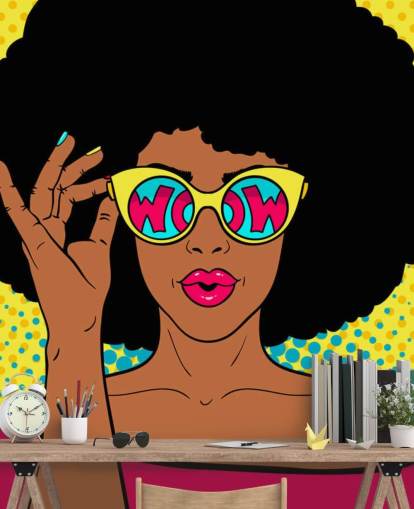 afro lady wearing glasses that say wow in them wallpaper