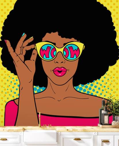 fondo de pantalla de una mujer afro con gafas que dicen «guau»