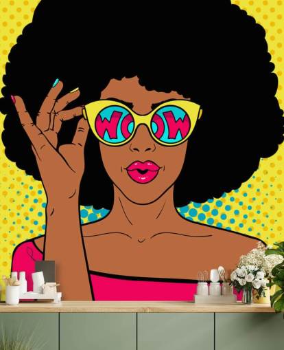 afro lady wearing glasses that say wow in them wallpaper