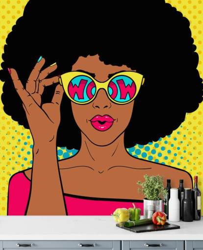 fondo de pantalla de una mujer afro con gafas que dicen «guau»