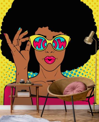 afro lady wearing glasses that say wow in them wallpaper