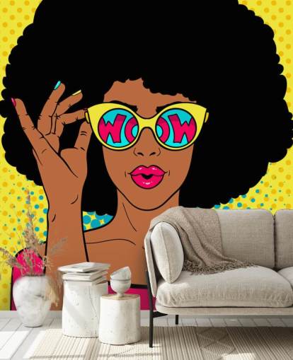 afro lady wearing glasses that say wow in them wallpaper