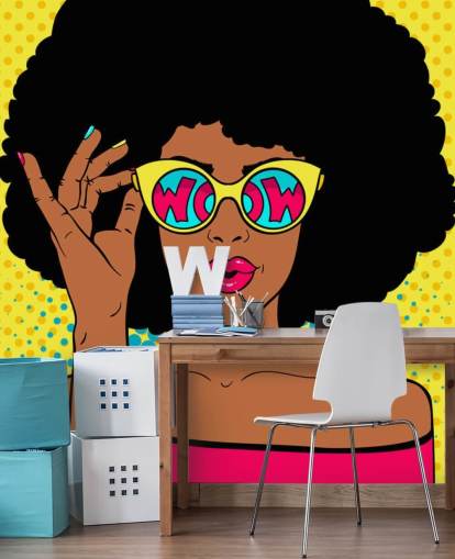 afro lady wearing glasses that say wow in them wallpaper