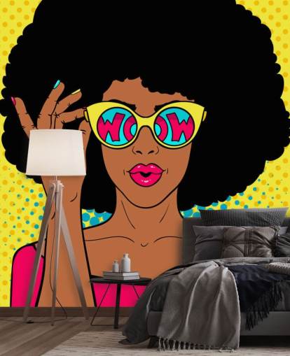 afro lady wearing glasses that say wow in them wallpaper