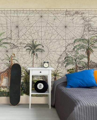 Giraffe, Zebra und tropischer Vogel im westafrikanischen Dschungel vor einer Vintage-Karte Hintergrundtapete Giraffe, Zebra und tropischer Vogel im westafrikanischen Dschungel vor einer Vintage-Karte Hintergrundtapete