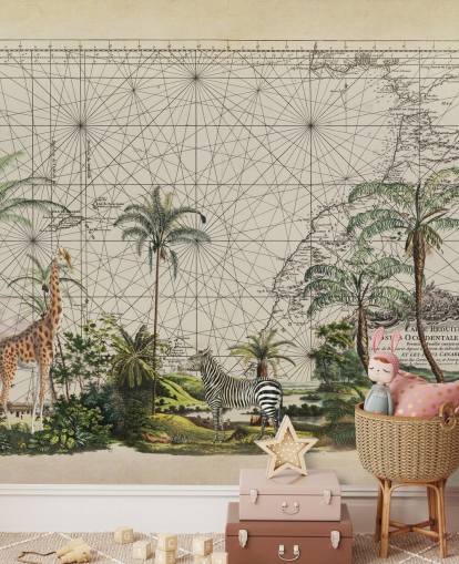 Giraffe, Zebra und tropischer Vogel im westafrikanischen Dschungel vor einer Vintage-Karte Hintergrundtapete Giraffe, Zebra und tropischer Vogel im westafrikanischen Dschungel vor einer Vintage-Karte Hintergrundtapete