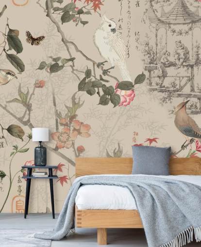 papier peint chinoiserie oiseaux et fleurs