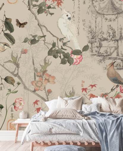 fugl og blomster chinoiserie tapet fugl og blomster chinoiserie tapet