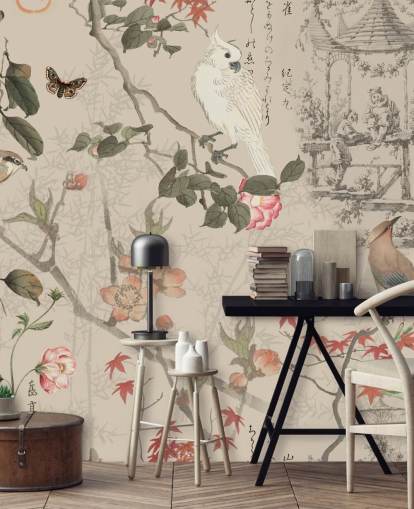chinoiserie behang voor vogels en bloemen