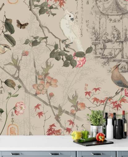 papel de parede chinoiserie pássaro e floral papel de parede chinoiserie pássaro e floral