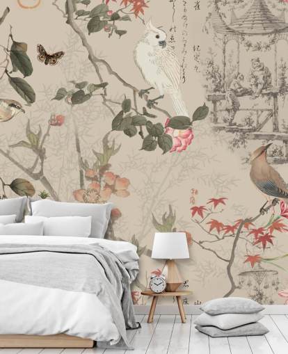 papel pintado chinoiserie floral y pájaro papel pintado chinoiserie floral y pájaro