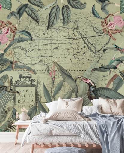 papel tapiz floral y selva frondosa con fondo mag vintage