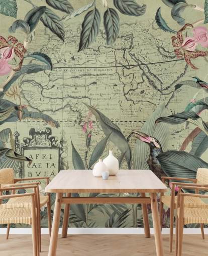 grønne jungel og floral tapet med vintage mag bakgrunn